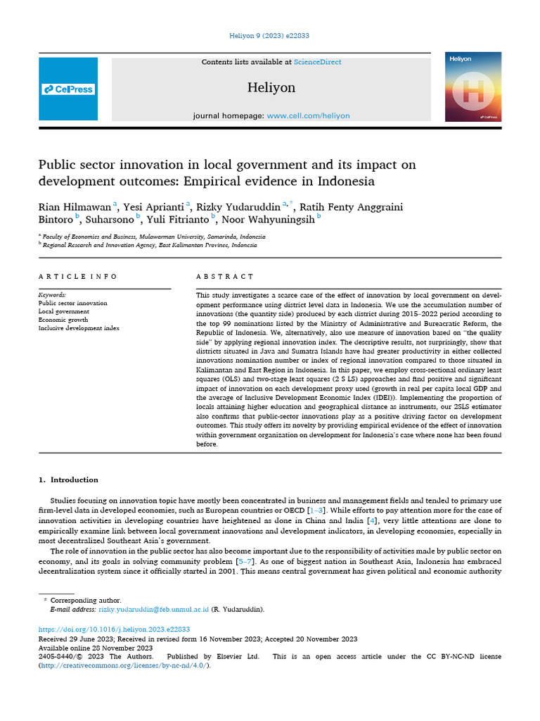 Public Sector Innovation in Indonesia | PDF | Economic Growth | Innovation