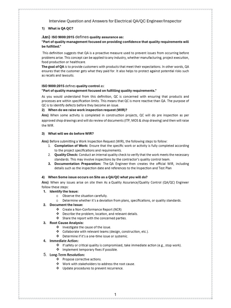 Electrical QA/QC Interview Guide | PDF | Transformer | Electric Power ...