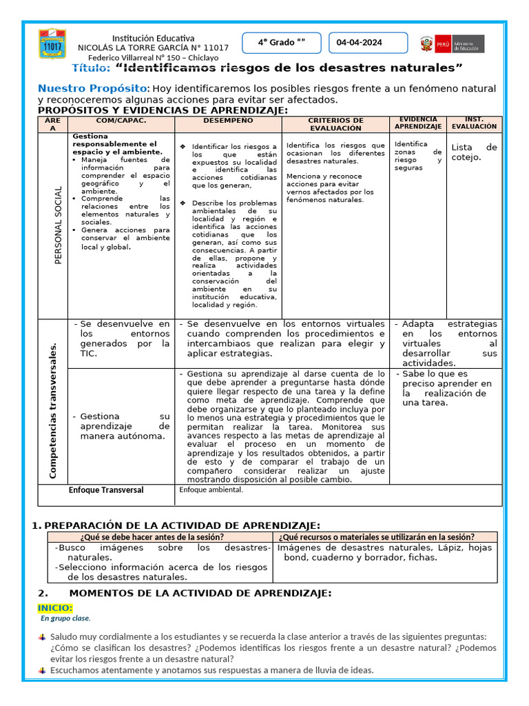 Día 4 - Semana 4 PS | PDF | Aprendizaje | Entorno natural