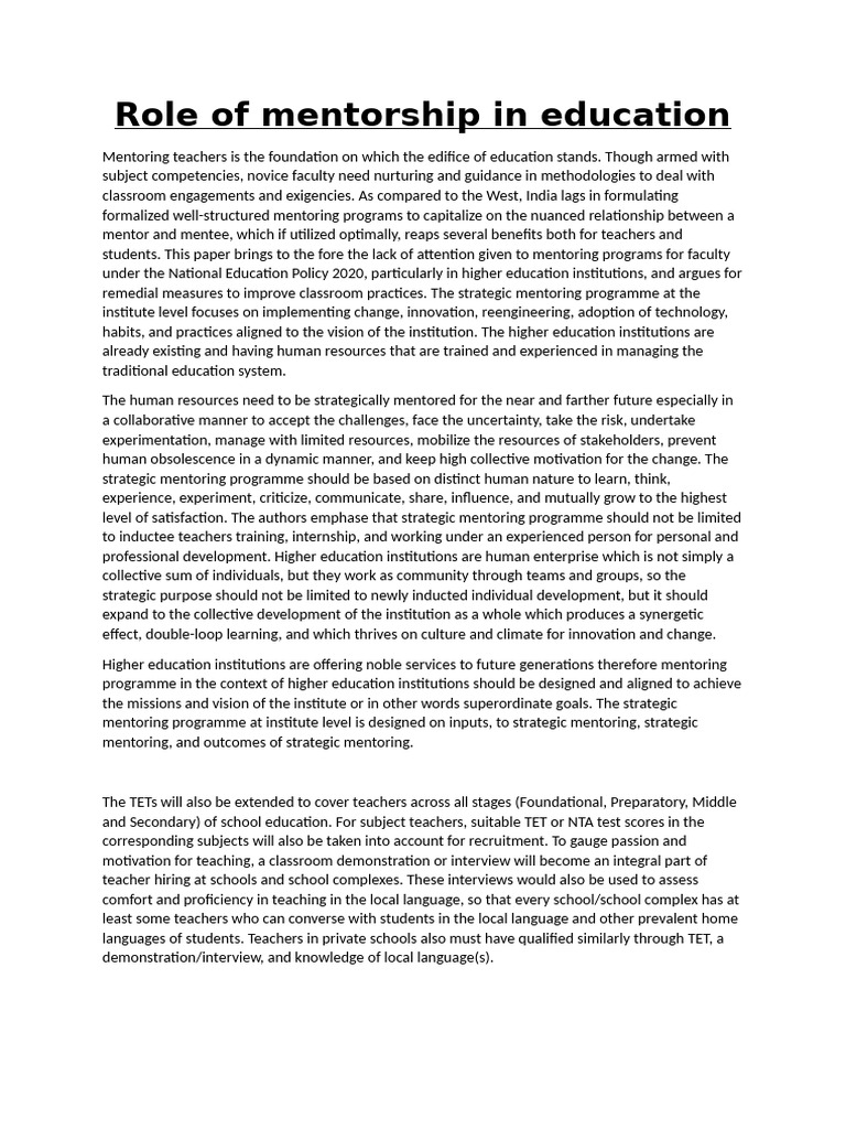 Importance of Mentorship in Education | PDF | Mentorship | Teachers