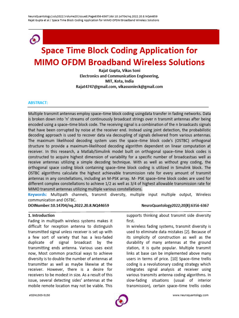 MIMO OFDM Space-Time Block Coding | PDF | Orthogonal Frequency Division ...