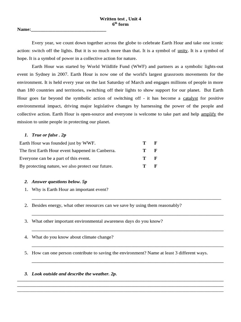 Written Test 6th Form 2024 Unit IV | PDF | Vocabulary | Grammar