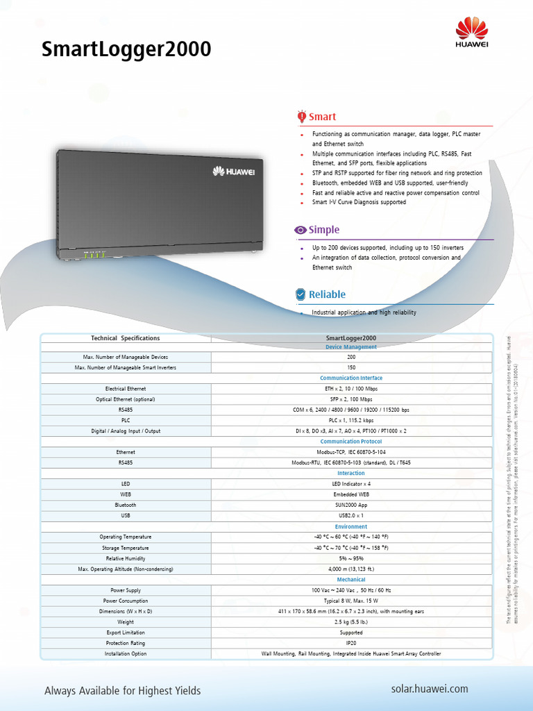 SmartLogger2000 Technical Specifications | PDF | Programmable Logic ...