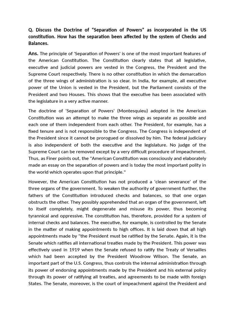 Separation of Powers in the US Constitution | PDF | Presidents Of The ...