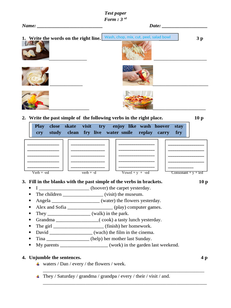 Past Simple Test Paper for Students | PDF | Linguistic Morphology ...