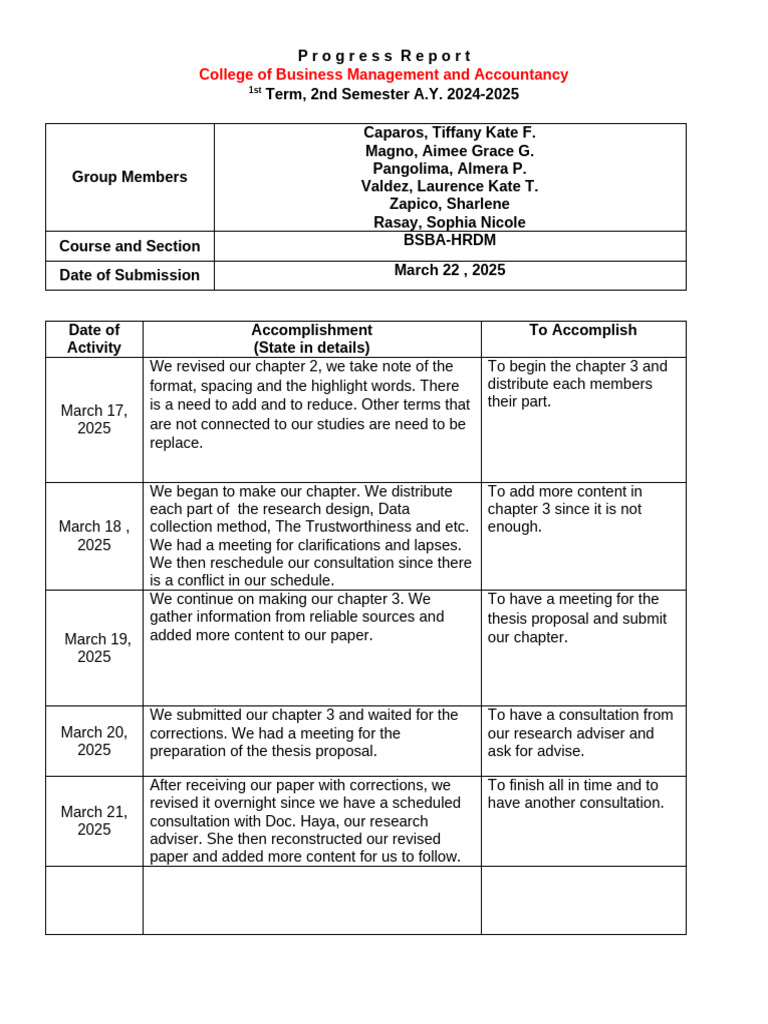 HRDM Progress Report 8 Modified | PDF