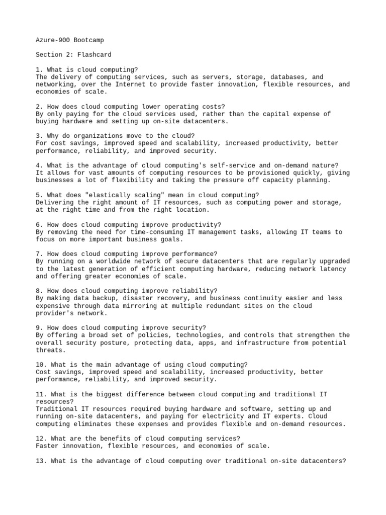 AZ 900 Bootcamp FlashCard | PDF | Cloud Computing | Software As A Service