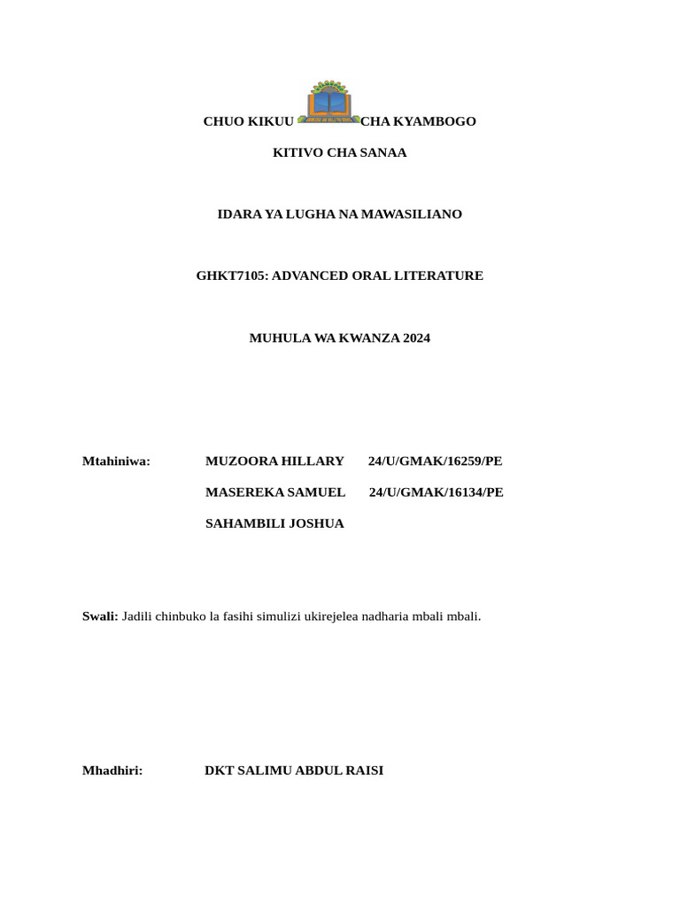 Fasihi Simulizi Presentation | PDF