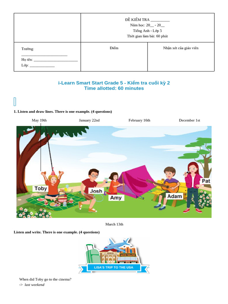 Grade 5 English Final Exam Paper | PDF