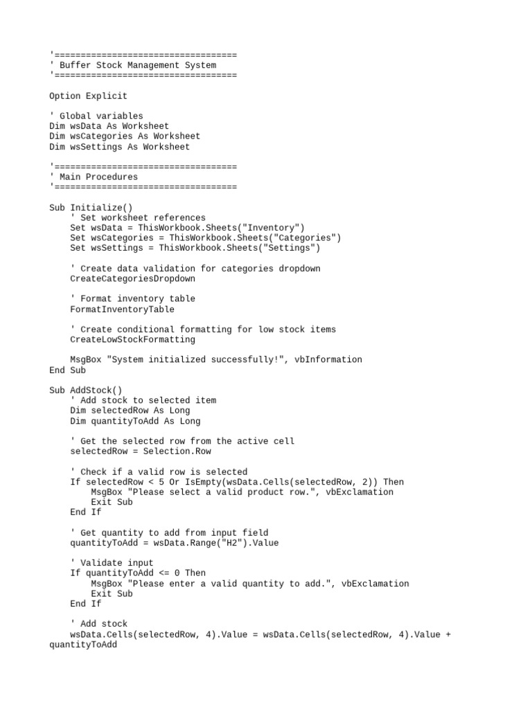 Buffer Stock Management System Guide | PDF | Microsoft Excel | Computer ...