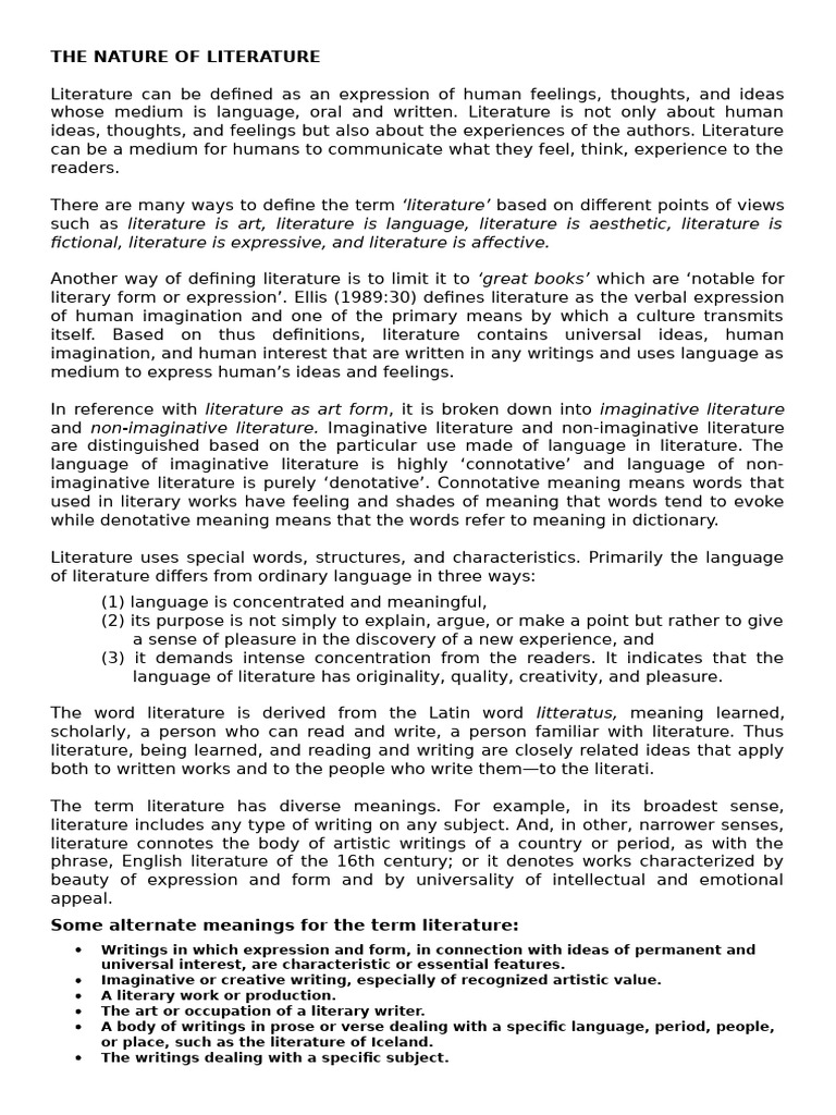 The Nature of Literature | PDF | Idea | Thought