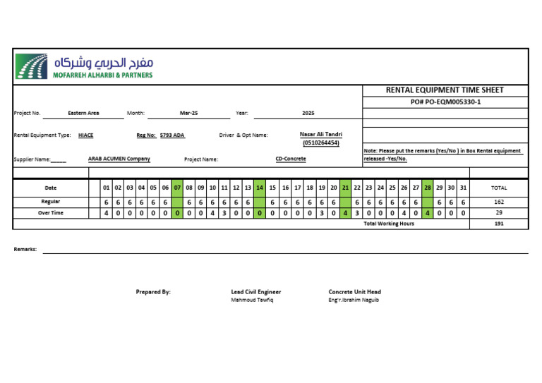 March Time Sheet Rental Bus - 5793 ADA | PDF