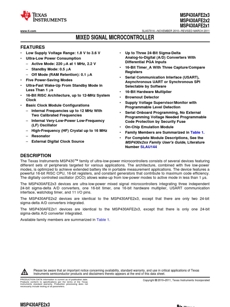MSP 430 Afe 252 | PDF | Instruction Set | Microcontroller