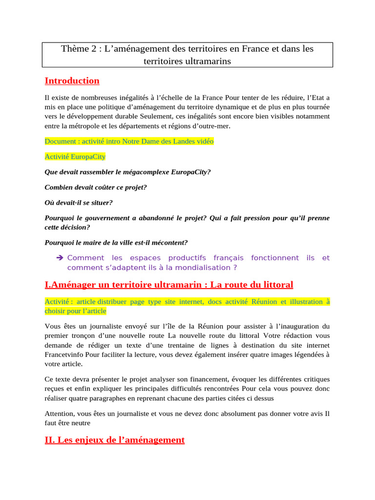 Aménagement du territoire en France et outre-mer | PDF | France | Économie