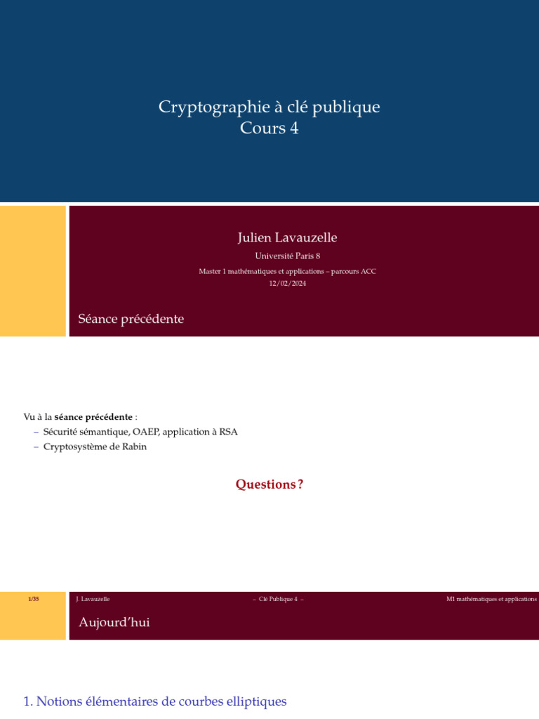 Cryptographie : Cours 4 - Clé Publique | PDF | Groupe (Mathématiques ...