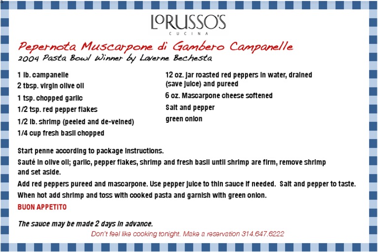Muscarpone Shrimp Pasta Recipe | PDF