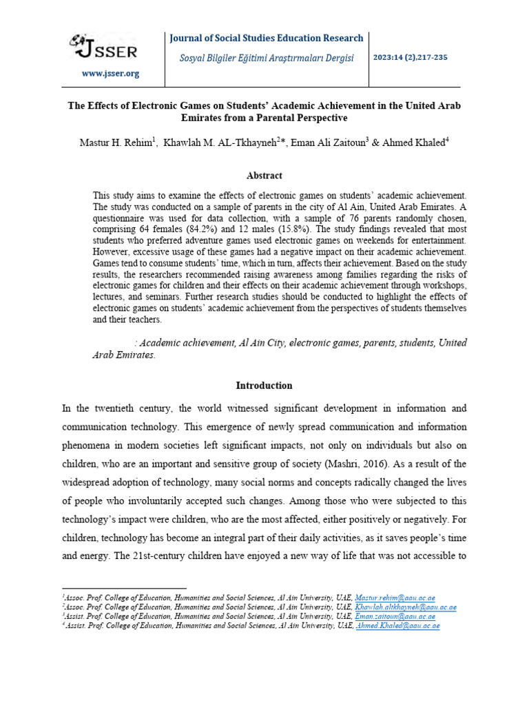Impact of Electronic Games on UAE Students | PDF | Survey Methodology ...