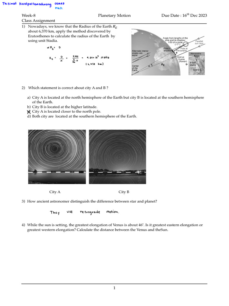 Class Assignment - Planetary Motion | PDF