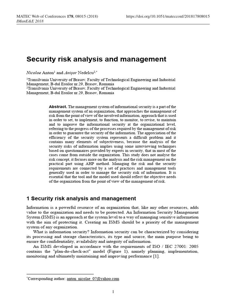 Security Risk Management Analysis | PDF | Risk | Risk Assessment
