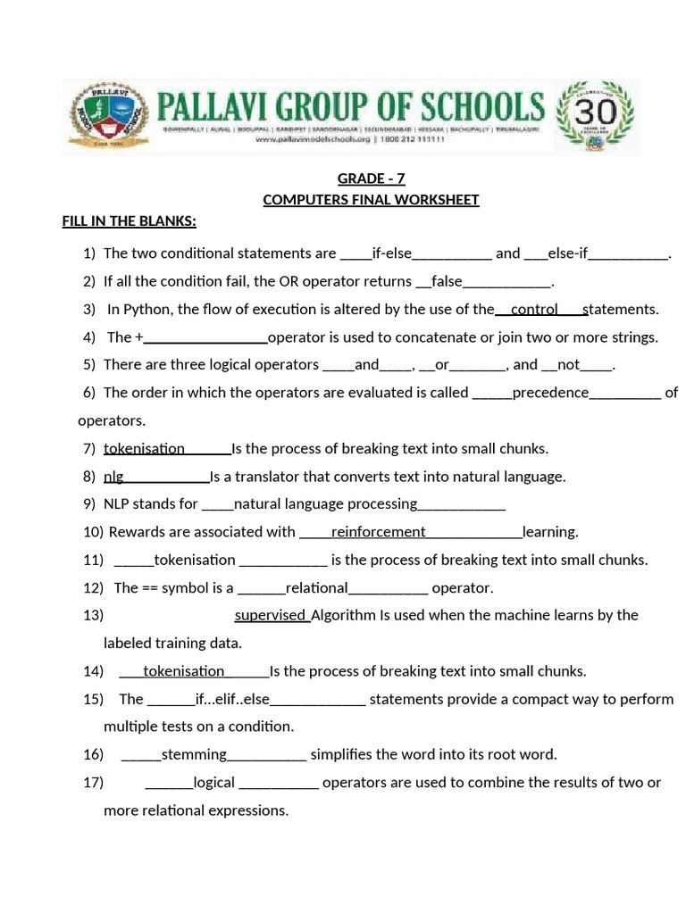 GRADE_7_FINAL_REVISION_WORKSHEET[1] | PDF | Machine Learning | Computer ...