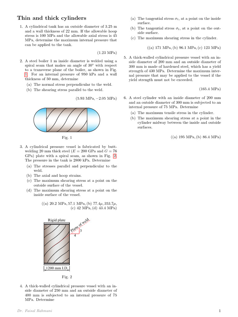 Maximum Pressure in Cylindrical Vessels | PDF | Stress (Mechanics ...