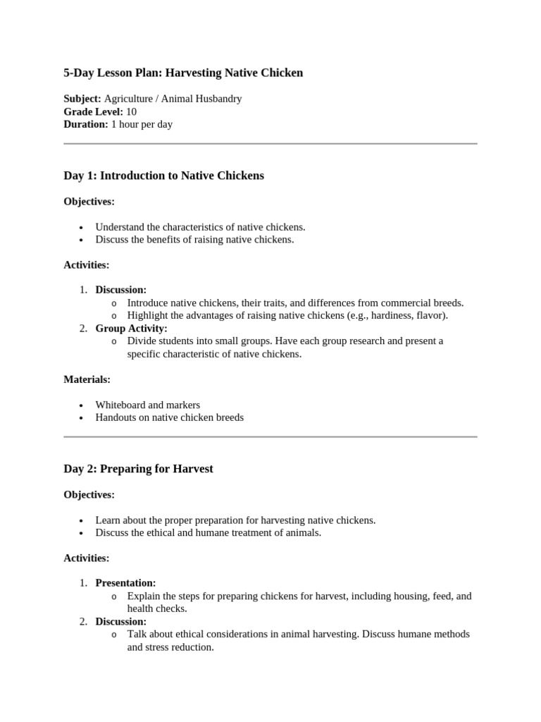 Lesson Plan - G10+harvesting Chicken | PDF | Marketing