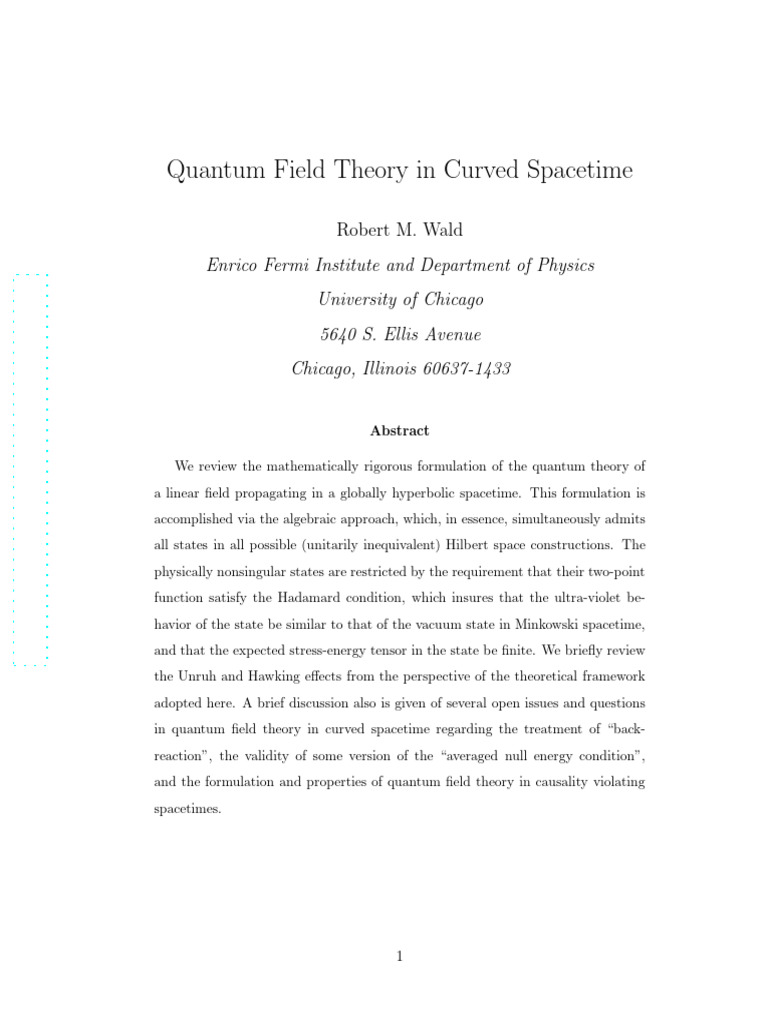 Quantum Field Theory in Curved Spacetime | PDF | Field (Mathematics ...