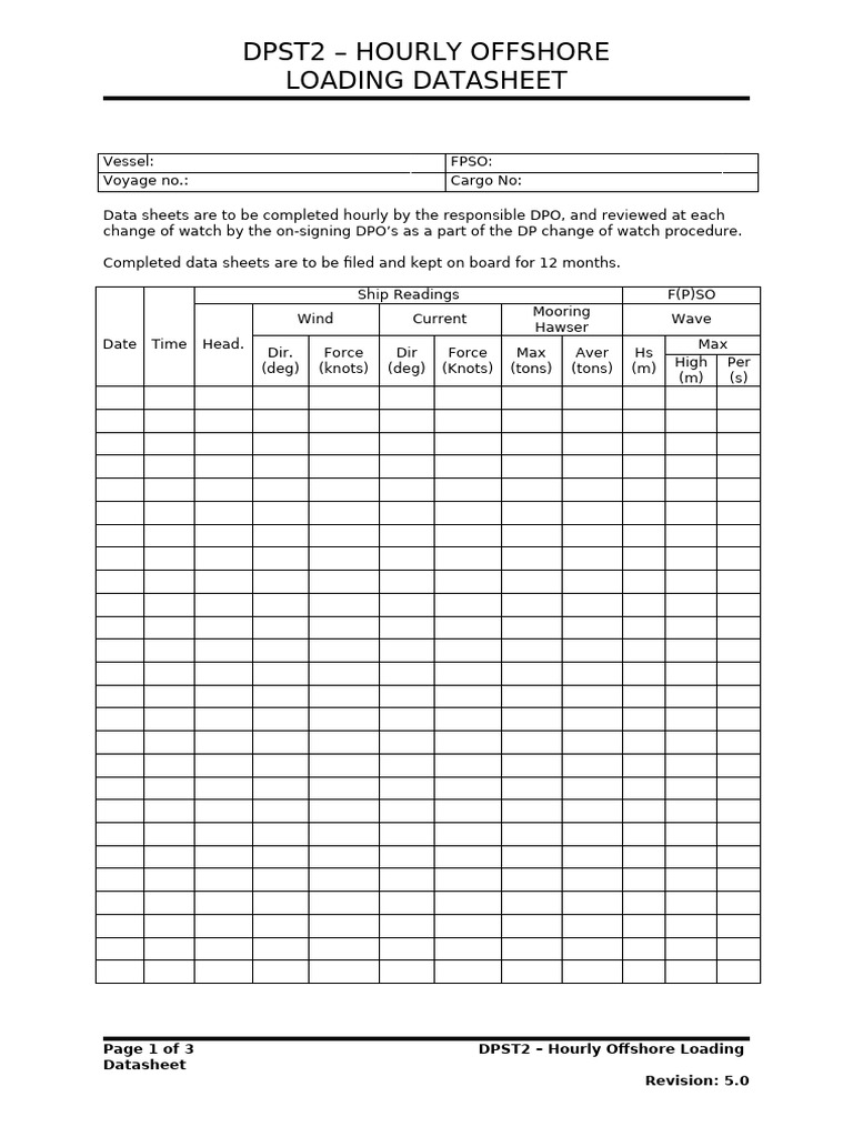 Hourly Offshore Loading Datasheet | PDF | Shipping | Ships