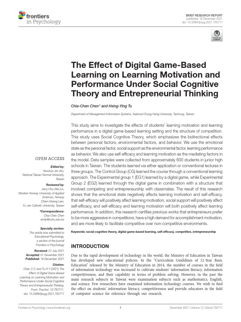 Impact of Game-Based Learning on Motivation | PDF | Self Efficacy ...