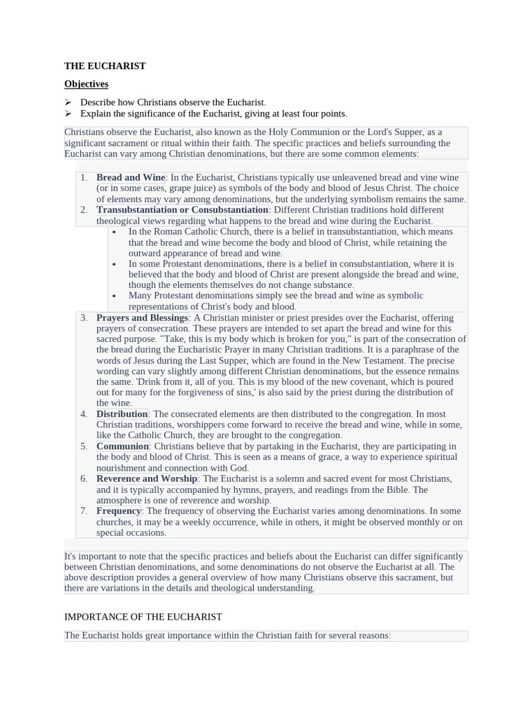 Understanding the Eucharist in Christianity | PDF | Eucharist | Sacraments