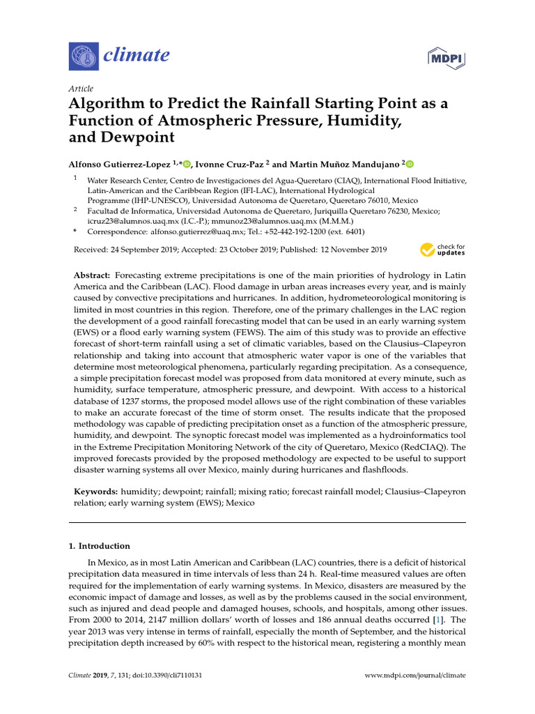 Rainfall Prediction Model for Mexico | PDF | Precipitation | Weather ...