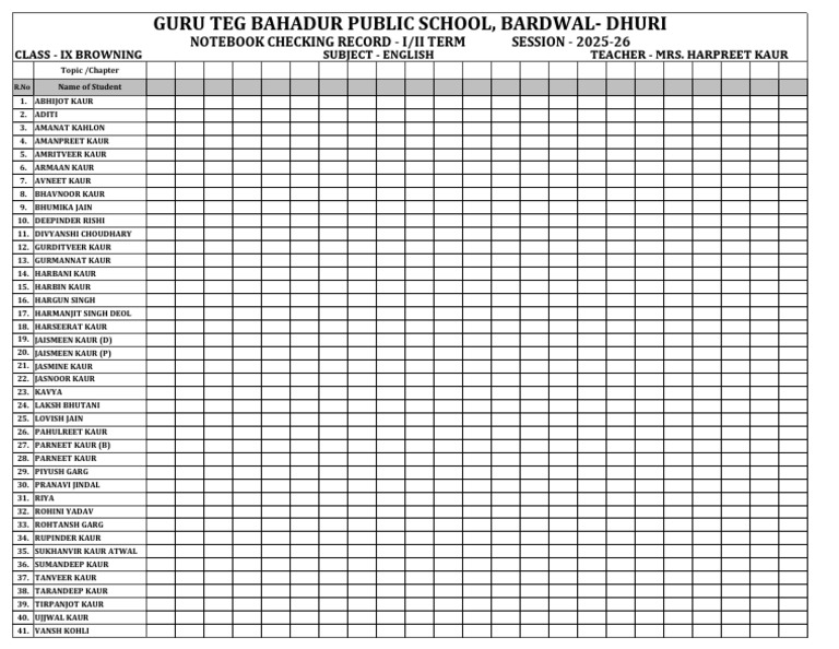 Class IX English Notebook Record 2025-26 | PDF
