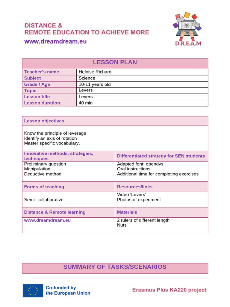 Levers Lesson Plan for Ages 10-11 | PDF | Lesson Plan | Distance Education