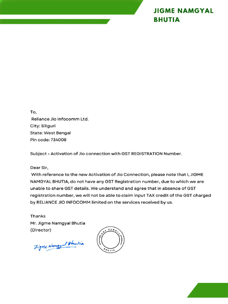Jio Connection Activation Without GST | PDF
