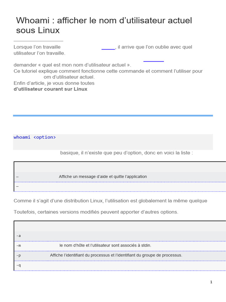 Utiliser la commande whoami sous Linux | PDF | Linux | Sudo