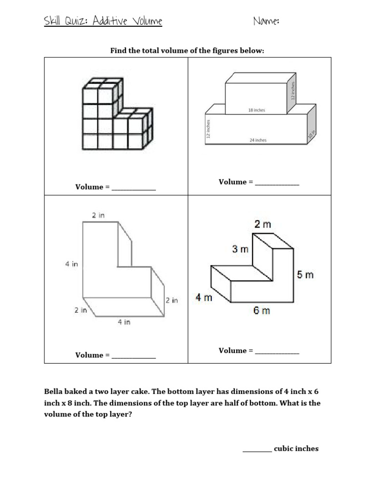 Additive Volume Skill Quiz | PDF