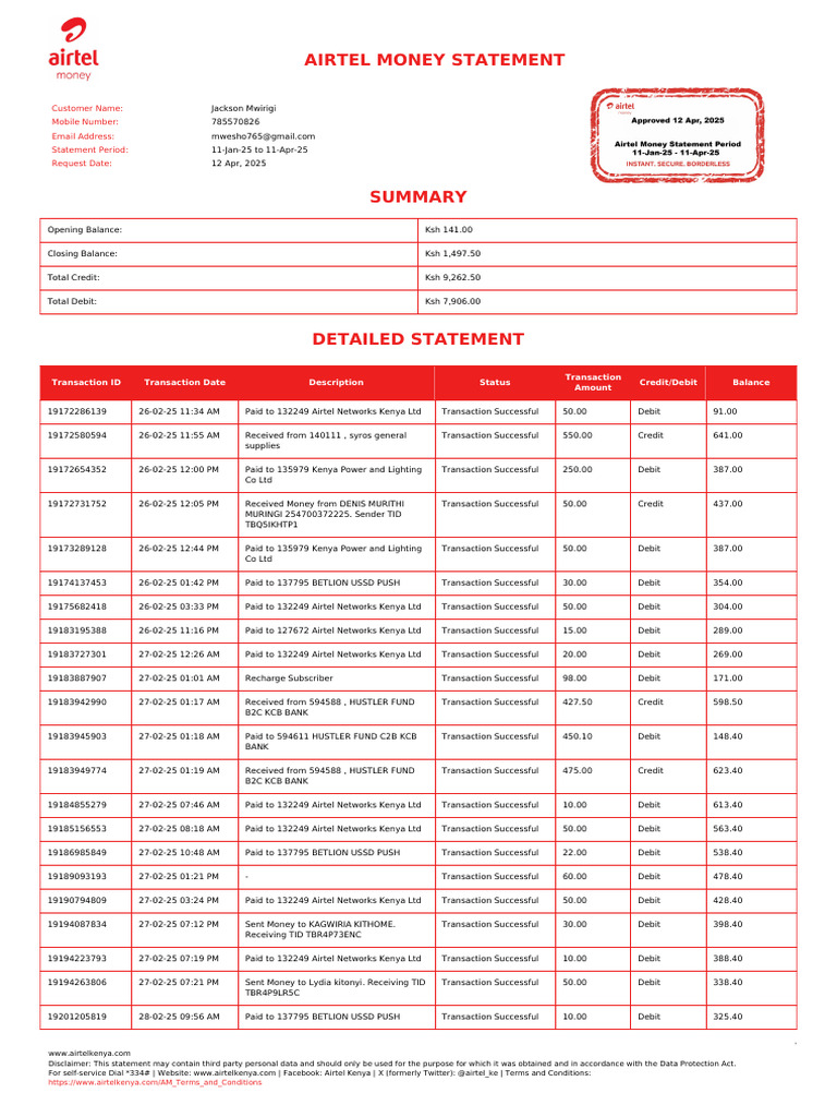 Statement 7316877819508711424 | PDF | Debits And Credits | Debit Card