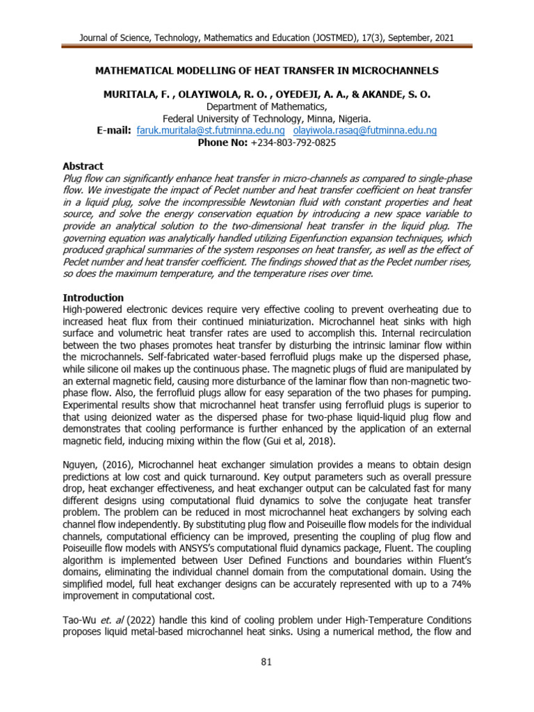 Heat Transfer in Microchannels Analysis | PDF | Fluid Dynamics | Heat ...