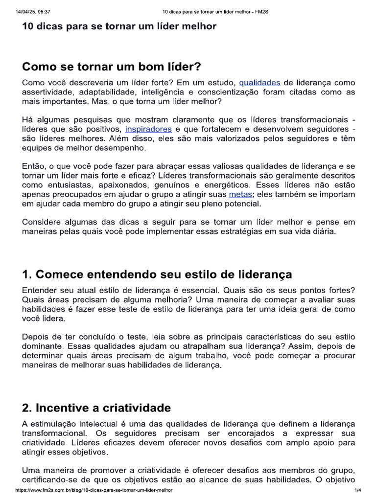 10 Dicas para Se Tornar Um Líder Melhor | PDF