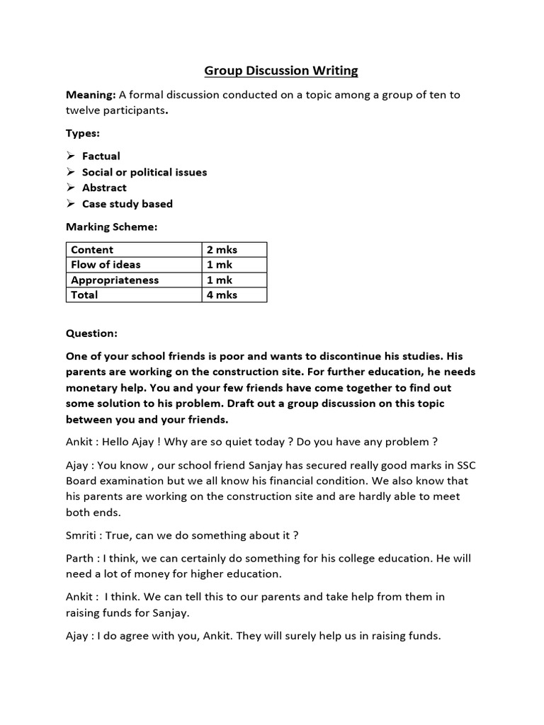Group Discussion Writing | PDF