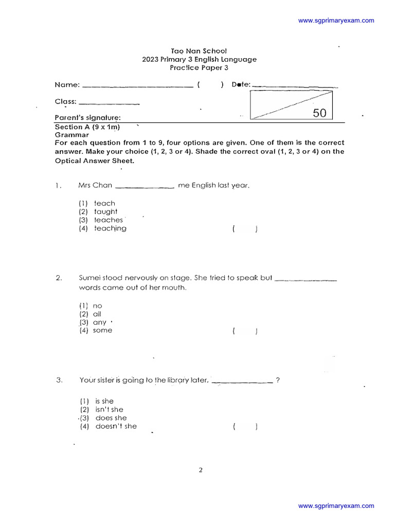 Primary 3 English Practice Paper 3 | PDF