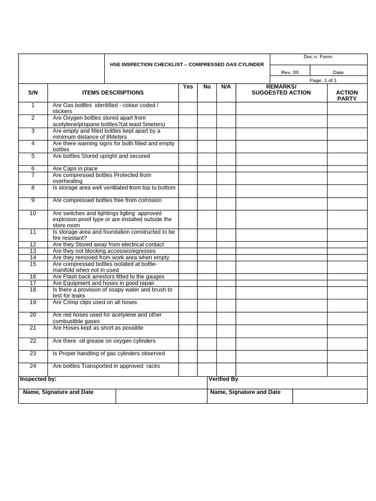 Compressed Gas Cylinder Safety Checklist | PDF | Gases | Energy Technology