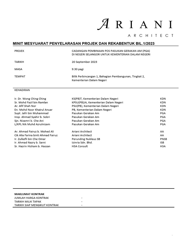 20 Sept 2023 - Deraf Mesyuarat Pembentangan Rekabentuk Skematik | PDF
