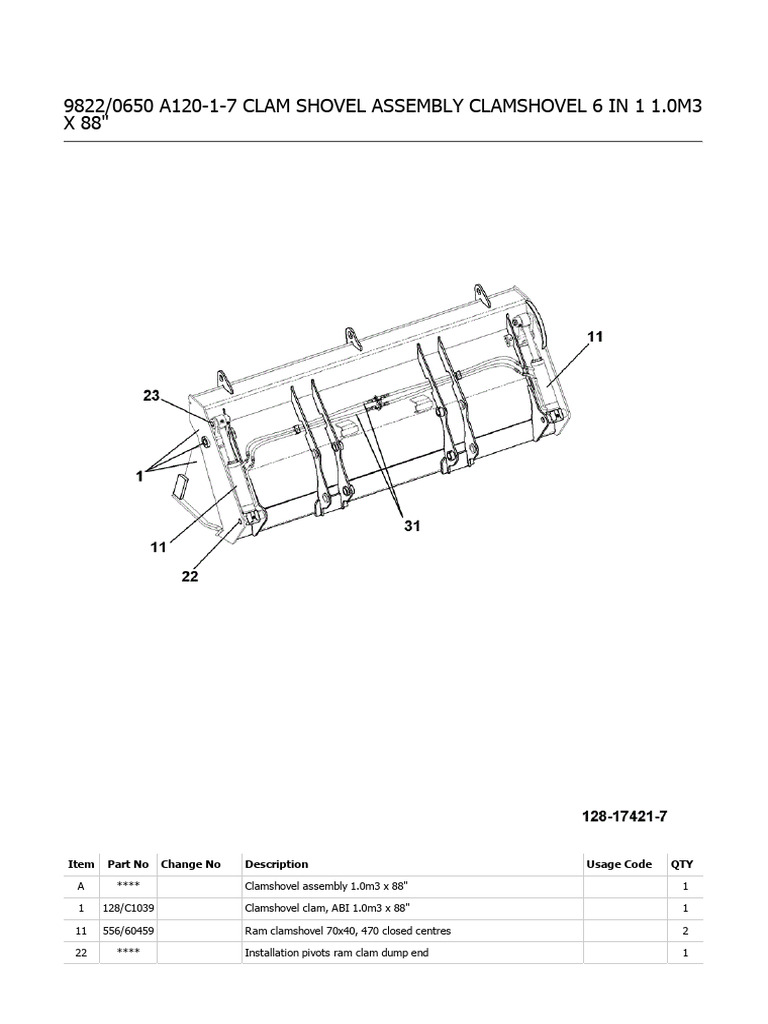 9822 - 0650 A120-1-7 Clam Shovel Assembly Clamshovel 6 in 1 1.0M3 X 88 ...
