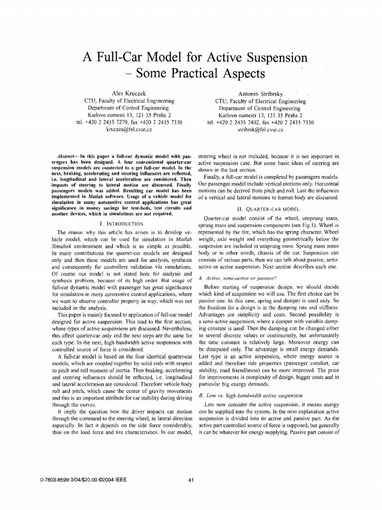 Full-Car Model for Active Suspension | PDF | Force | Mechanics