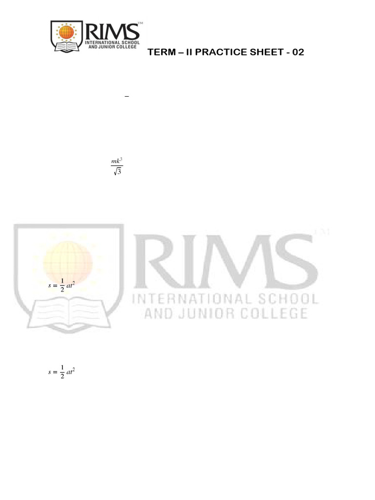 Term - II Pracice Sheet - 02 | PDF | Speed | Quadratic Equation