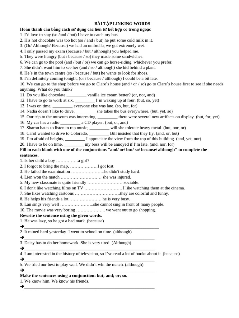 Linking Words Exercises and Activities | PDF