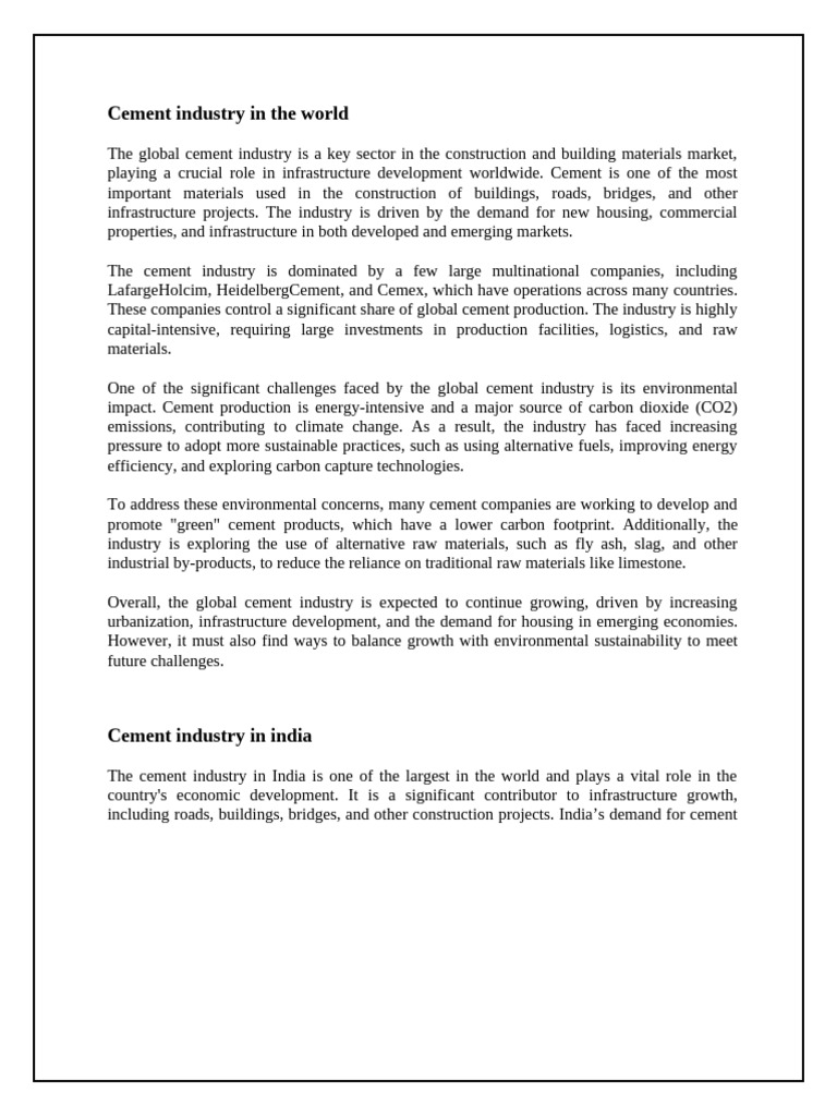 Global Cement Industry Overview | PDF | Concrete | Cement