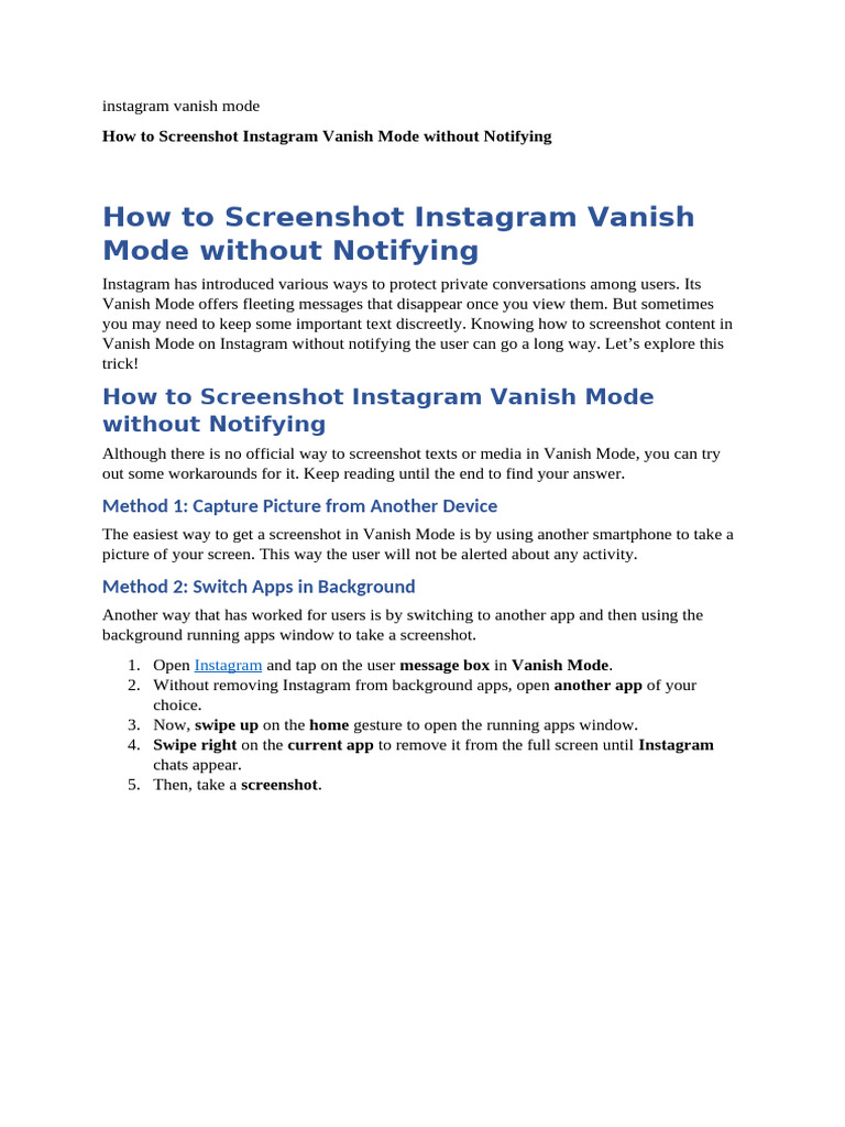 Screenshotting Instagram Vanish Mode | PDF