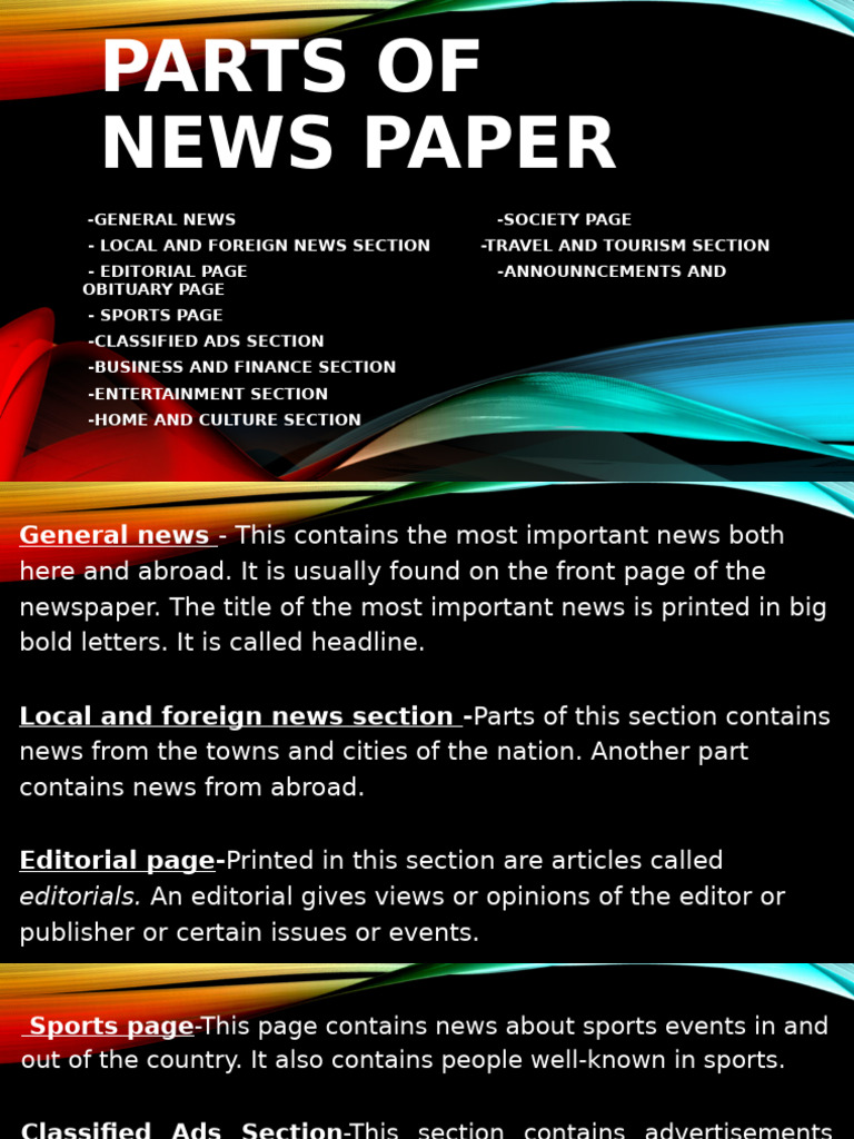 Parts of News Paper | PDF | Newspapers | News